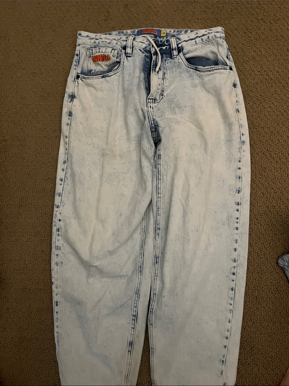 Empyre Men’s Relaxed Light Acid Wash Jeans - Pale Blue with Dark Blue Accents